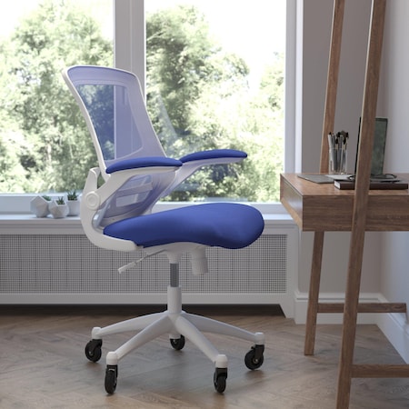 Flash Furniture Blue Mesh Mid-Back Task Chair with Roller Wheels BL-X-5M-WH-BLUE-RLB-GG